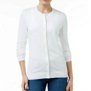 Karen Scott Women's White Buttonup Cardigan Sweater Size Small Long Sleeve